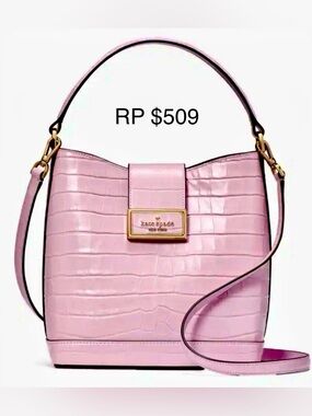 Kate spade NWT Croc Embossed Leather Crossbody/top handleBucket Bag Regan LtPink